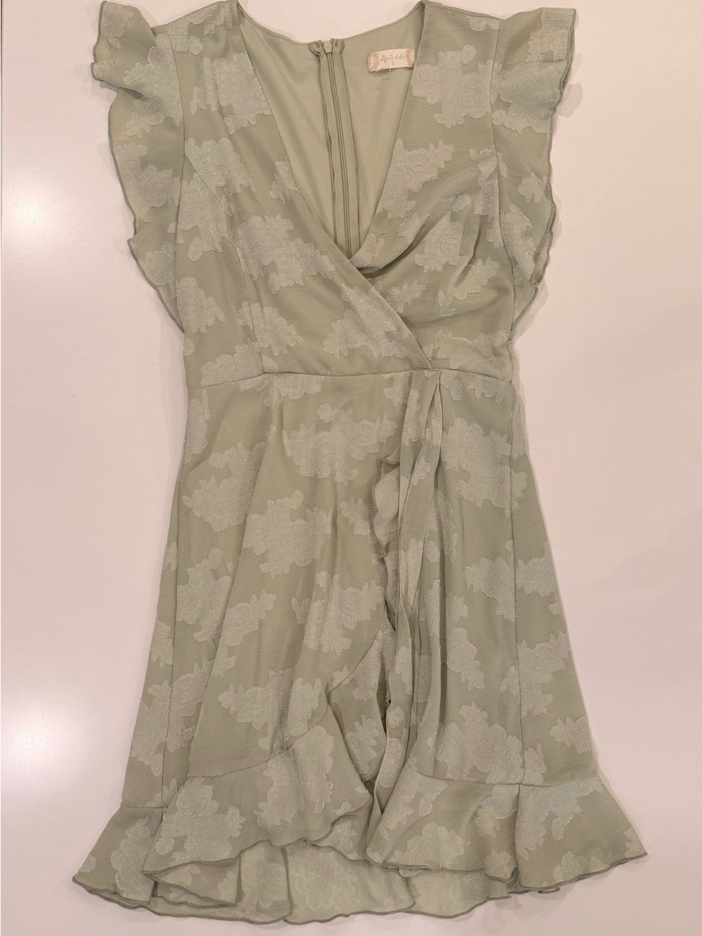 Altar’d State Sage Green Floral Jacquard Wrap Mini Dress Small NWOT